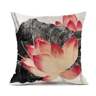 Подушка для спины в китайском классическом китайском стиле чернильная роспись черного и красного цвета Лотос растение Подушка Декор для дома