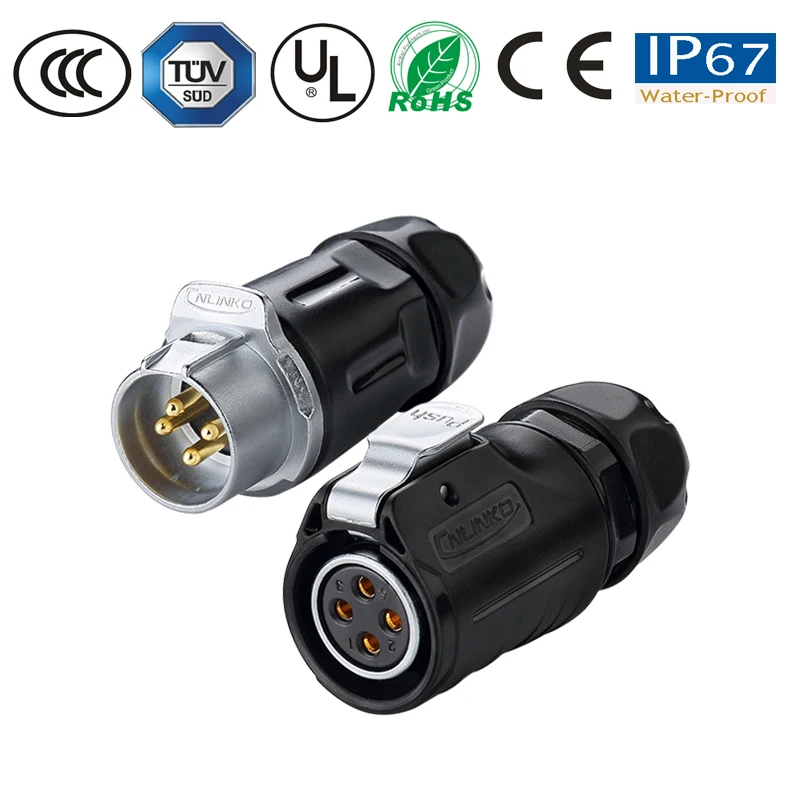 IP67 M20 4pin водонепроницаемый разъем pastic + металлическая штепсельная вилка