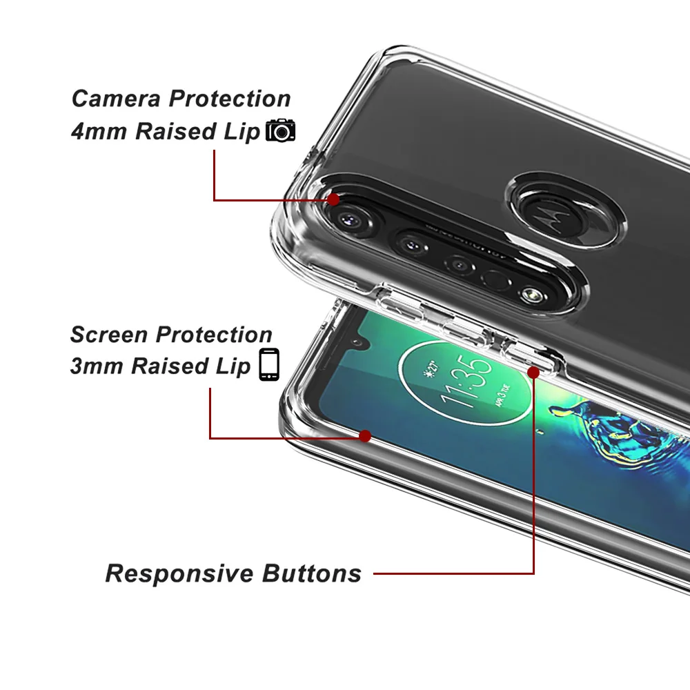 Прозрачный бронированный чехол на Motorola Moto One Zoom Pro Macro X5 E5 G6 Play G8 Plus Двухслойный