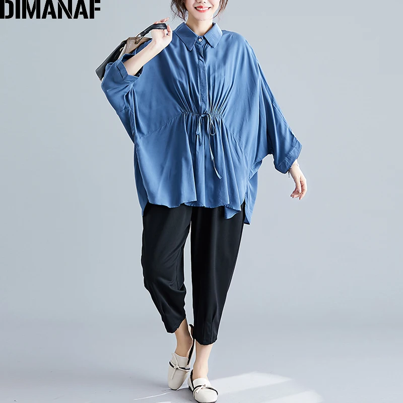 Женская плиссированная блуза DIMANAF повседневная однотонная туника свободного
