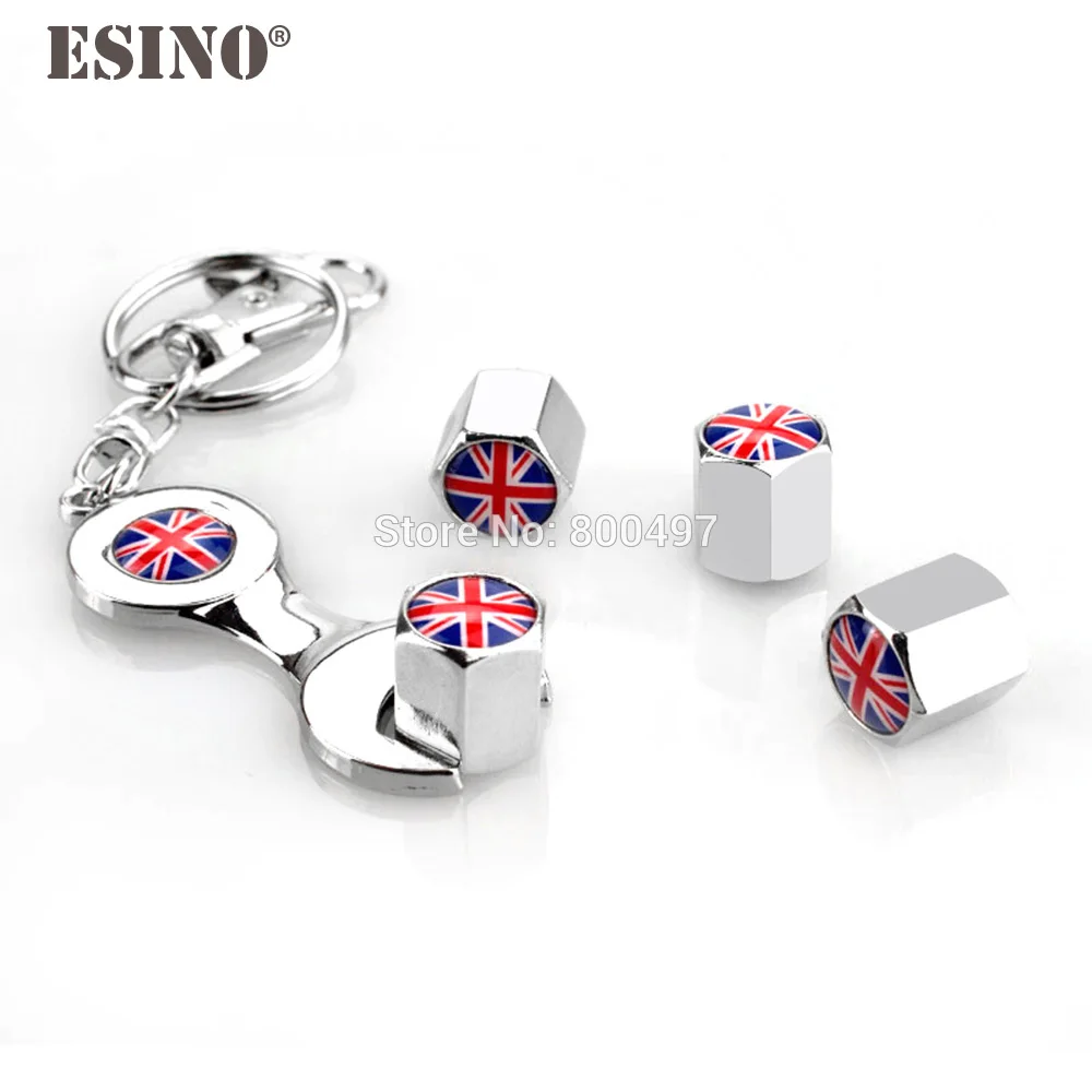 

40 x Car Styling Stainless Steel Zinc Alloy Wheel Tire Valve Stems Caps England Flag Universal Fit With Mini Wrench Key Chain