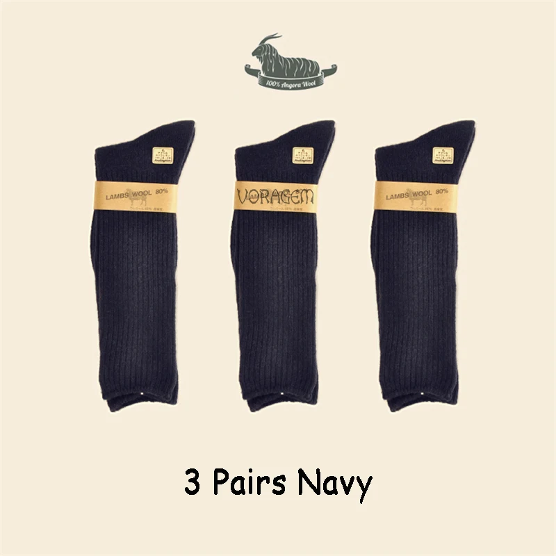 Gentleman Navy Мужские супер толстые носки большого размера из 80% овечьей шерсти, высококачественные классические носки делового бренда, мужские повседневные зимние носки, 3 пары = 1 партия - Цвет: Gentleman Navy