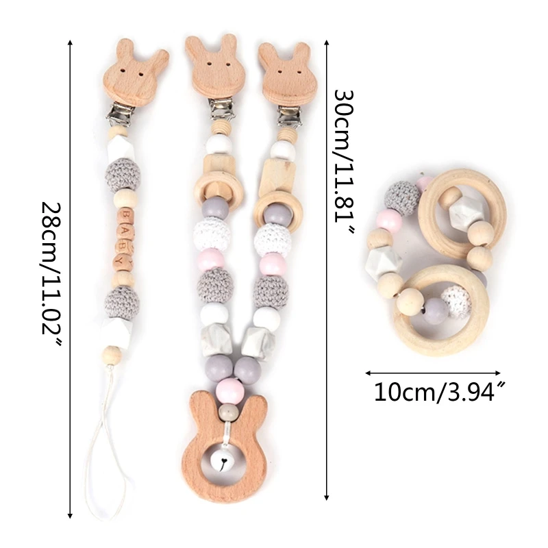 

3Pcs/Set Baby Stroller Pendant Rattle Pacifier Chain Dummy Clip Teether Bracelet