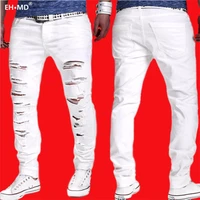 eh %c2%b7 md%c2%ae white hole scratch jeans mens cotton high street urban stretch black pants slim breathable thin foot comfortable 2020