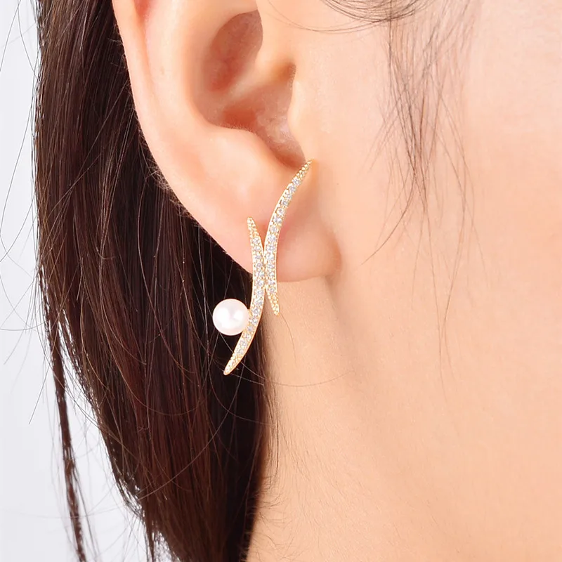 

SlOksana Handmake 14k Gold Lightning Drop S925 Silver Trendy Fine Earrings Stud Fashion Pearl Jewelry For Women Accessories Gift