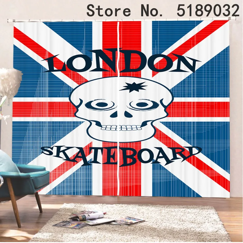 

British American Flags Window Curtain 2 Panels Cartoon Animal Curtain for Living Room Bedroom Skull Giraffe Dinosaur Cat Curtain