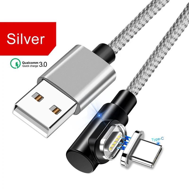 Silver For Type-c Магнитное зарядное устройство OneVan 5V 3A 90 градусов Usb кабель для быстрой зарядки Micro Usb type C шнур для зарядки iPhone 7 Xiaomi samsung телефон - Цвет: Silver For Type-c