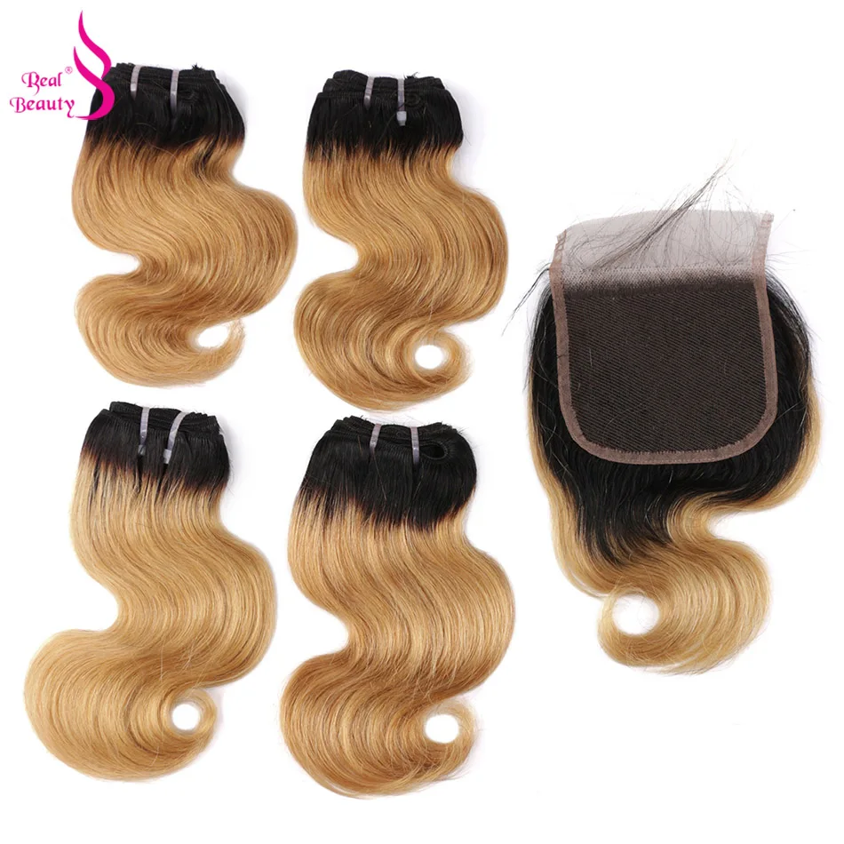 Натуральные волнистые человеческие волосы 4 пряди с закрытием бразильские Remy 50 г