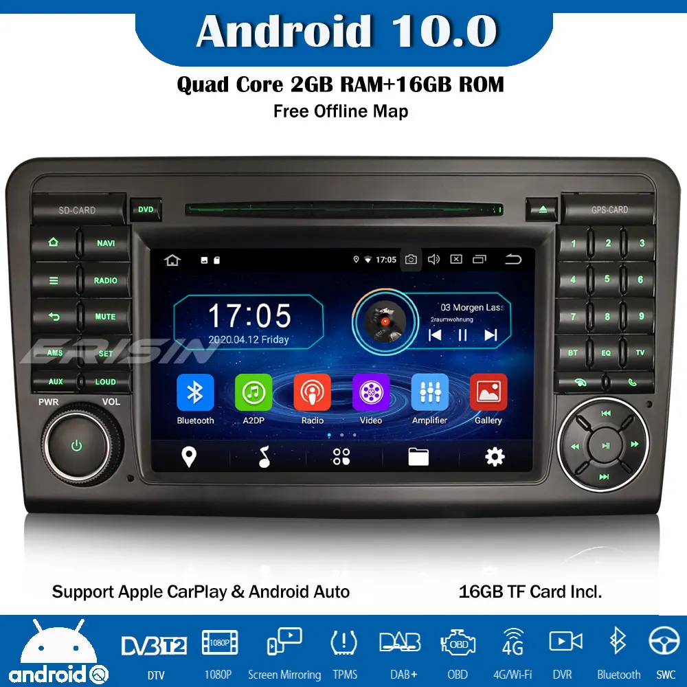 Erisin ES5961L Android 10 0 Автомагнитола DVD Carplay GPS DAB + WIFI SWC Sat Nav USB 4G для Mercedes ML/GL-Class W164 X164 |