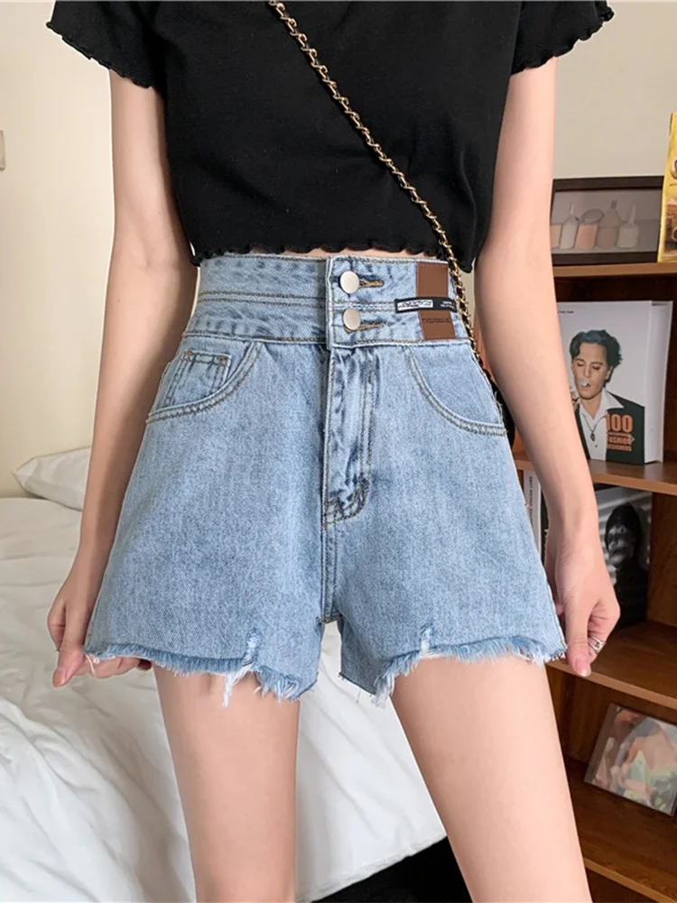 Шорты женские летние с завышенной талией А силуэта широкие брюки|Широкие джинсы|