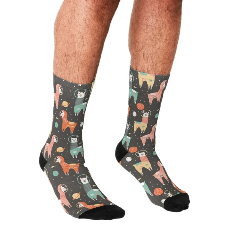 

Funny Men's socks Astronaut Llamas in Space Pattern Printed hip hop Men Happy Socks cute boys street style Crazy Socks for men