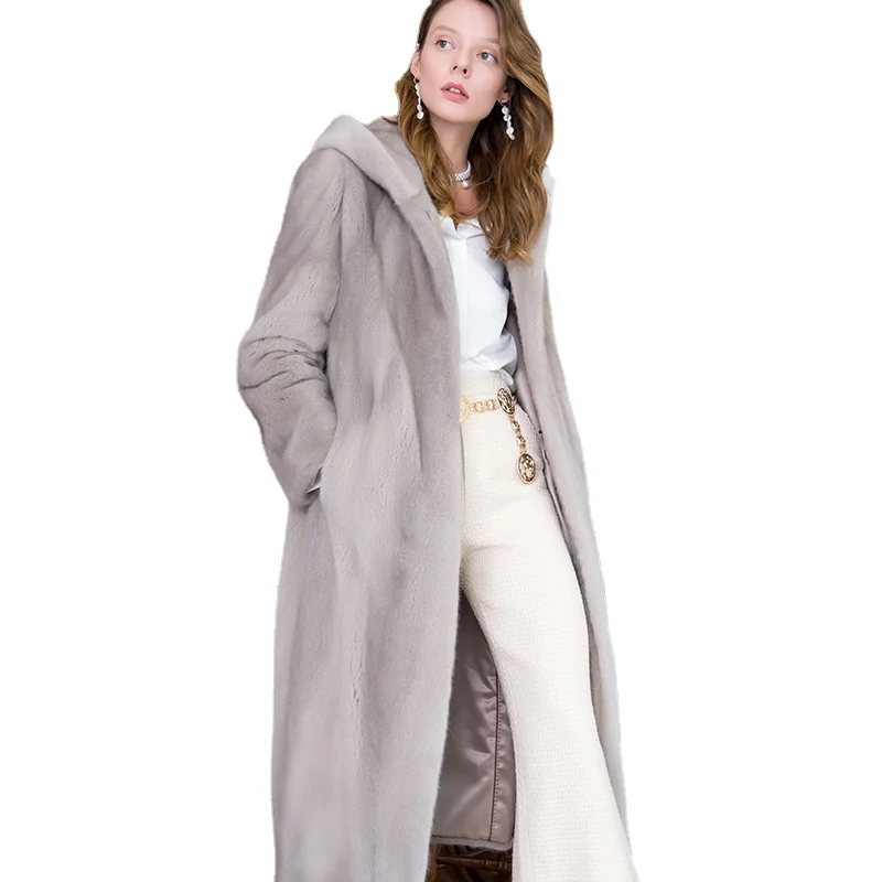 21 European And American Large Size Imitation Fur Coat Whole Mink Fur Long Hooded Jacket Fashion Casual Windbreaker Office Lady