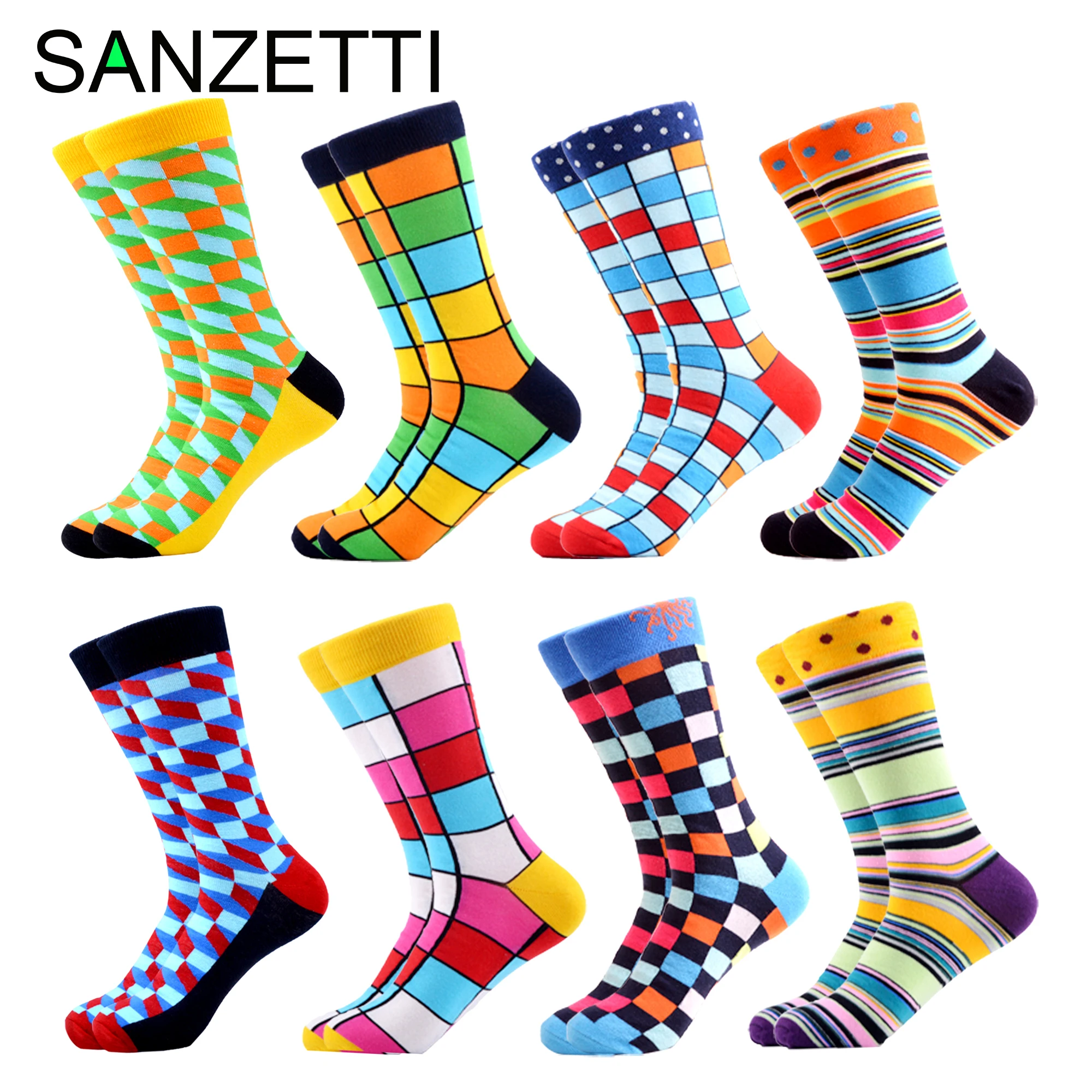 Носки SANZETTI 8 парт/лот мужские повседневные носки из чесаного хлопка удобные с