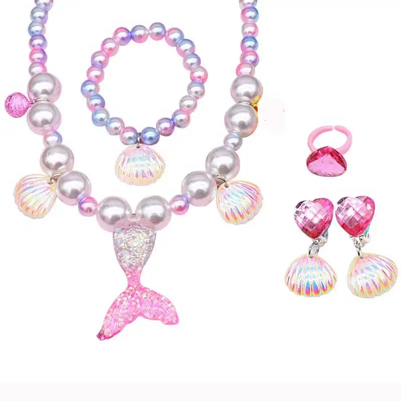 

Girls Mermaid Tail Necklace Bracelet Ring Earring Set