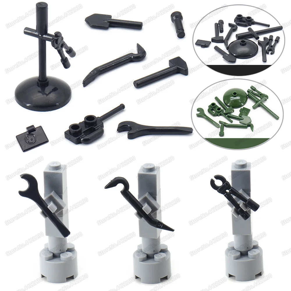 Assembly Military Black Tool Set Walkie Talkie Wrench Building Block Force Ww2 Army Logistics Figures Repair Model Boy Gift Toys | Игрушки и