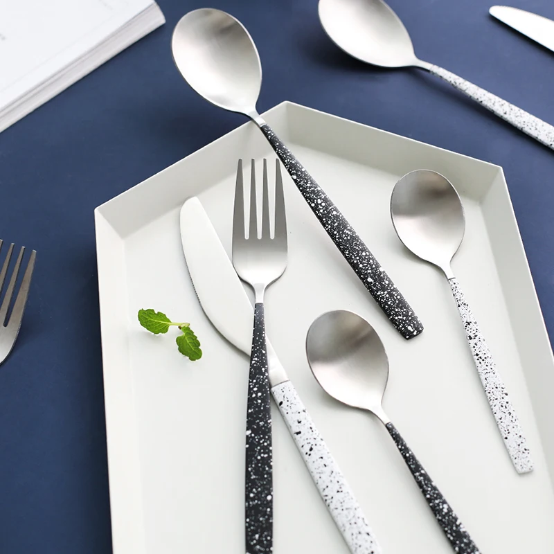 Матовая Сталь обеденная ложка набор столовых приборов золотистого ножи наборы