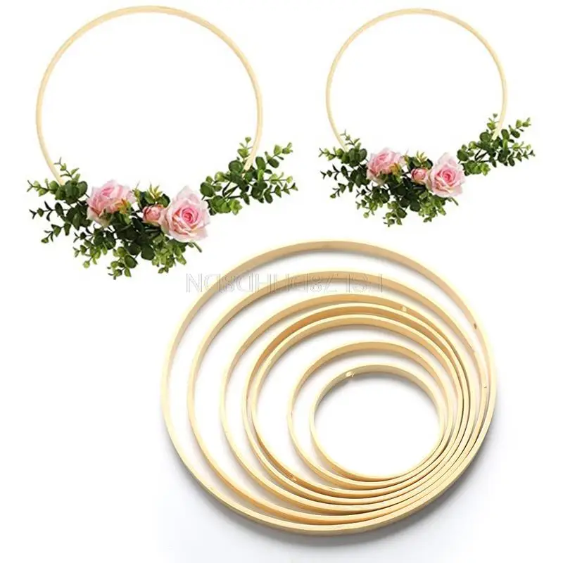 

1PC Bamboo Ring Wooden Circle Round Garland DIY Hoop Flower Wreath Garden Decor