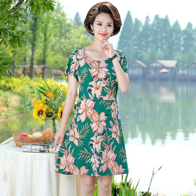 

Women Spring Summer Style Dresses Lady Casual Short Sleeve Flower Print A-Line Dress Vestidos