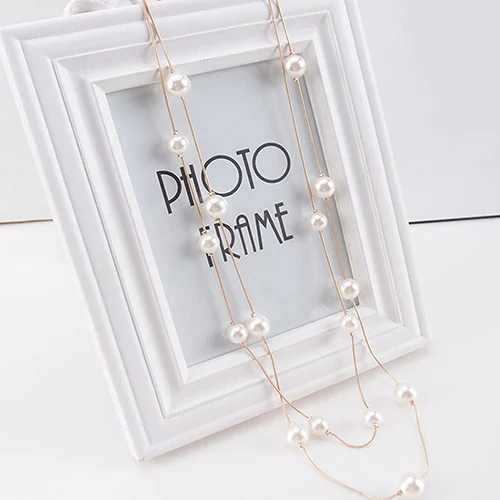 Жемчужное ожерелье для женщин длинные белые хрустальные бусины с застежкой