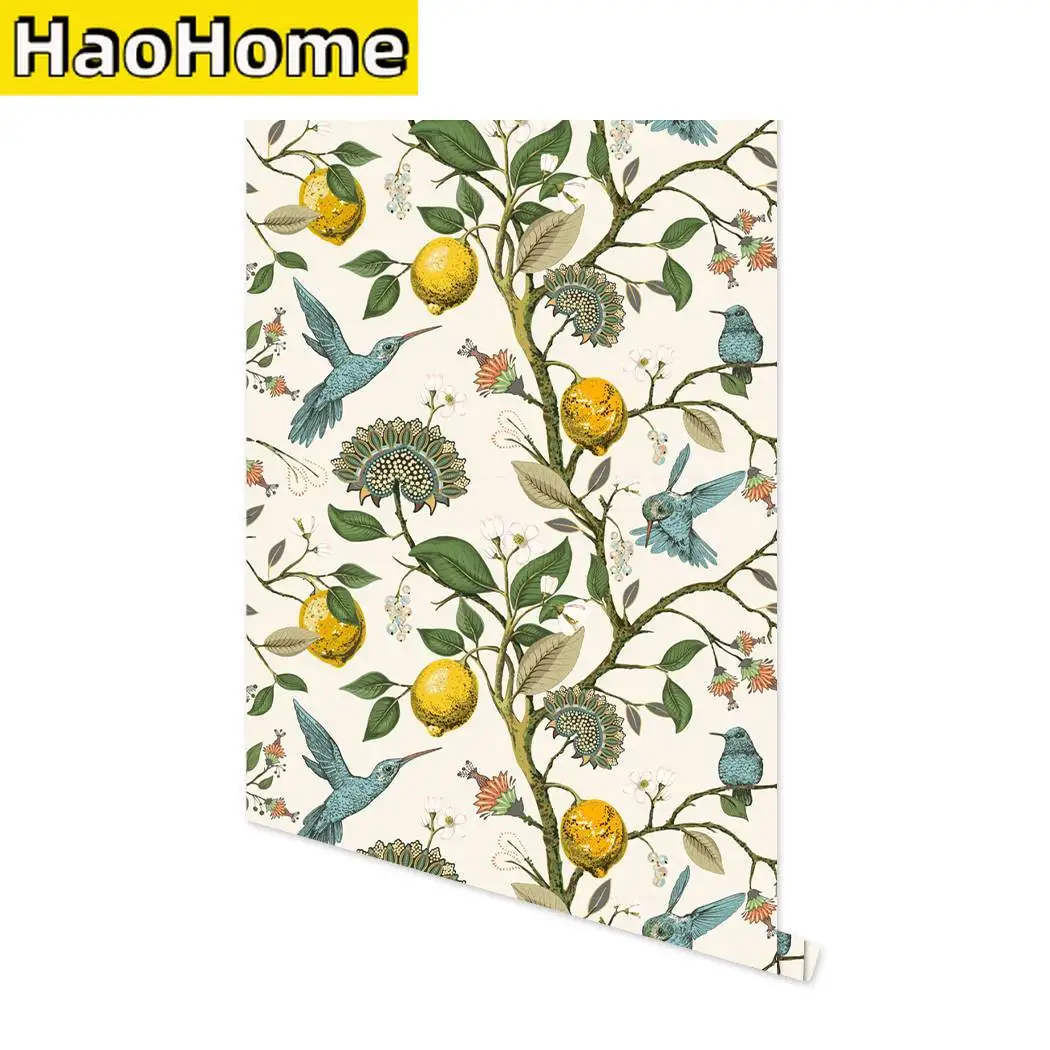 

Blue Bird Self Adhesive Wallpaper Fresh Lemon Tree Peel and Stick Wallpaper Removable Waterproof Prepasted Wallpaper Wall Mural