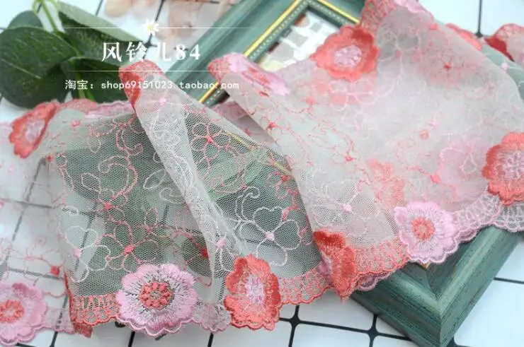 2 метра розовая с красной вышивкой хлопковая нить сетка для вышивки кружевная