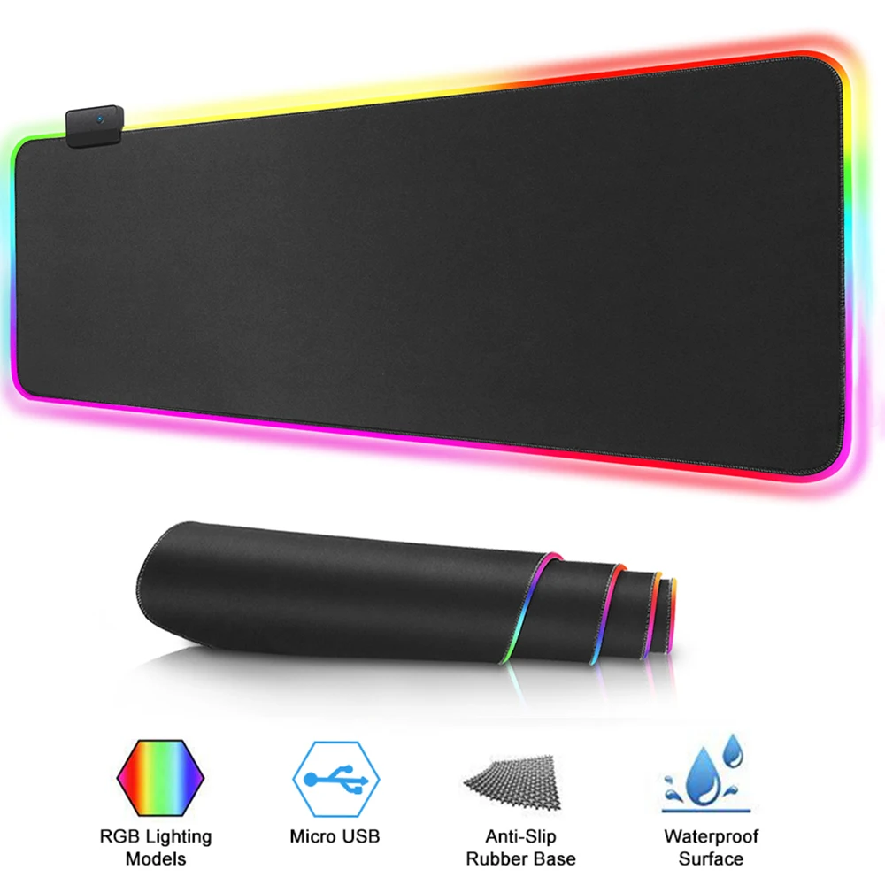 Светящийся RGB игровой коврик для мыши цветной негабаритный светящийся USB Расширенный светодиодный нескользящий Настольный Коврик Для Мыши для ПК ноутбука