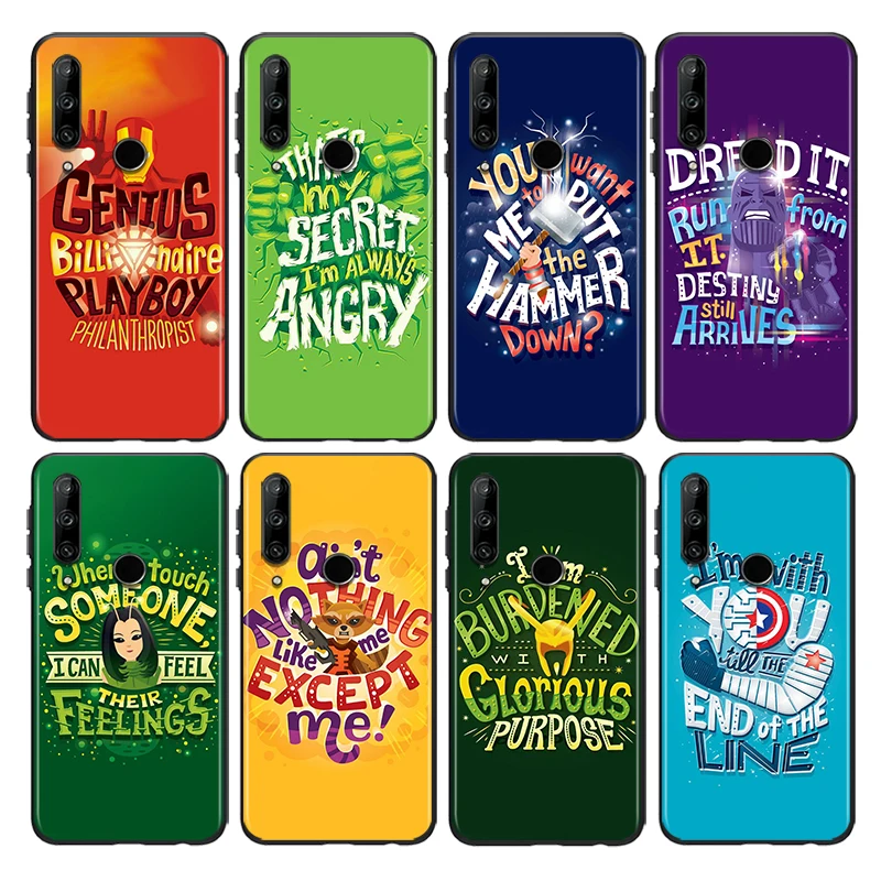 

Marvel superhero text Silicone Cover For Huawei Honor 8S 2019 8C 8X Max 8A 2020 Prime 8 7S 7A Pro RU 7C Black Phone Case
