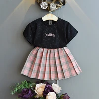 kids clothing 2022 girls summer suits the new childrens korean sequins t shirt plaid pleated skirt two pieces fashion trends