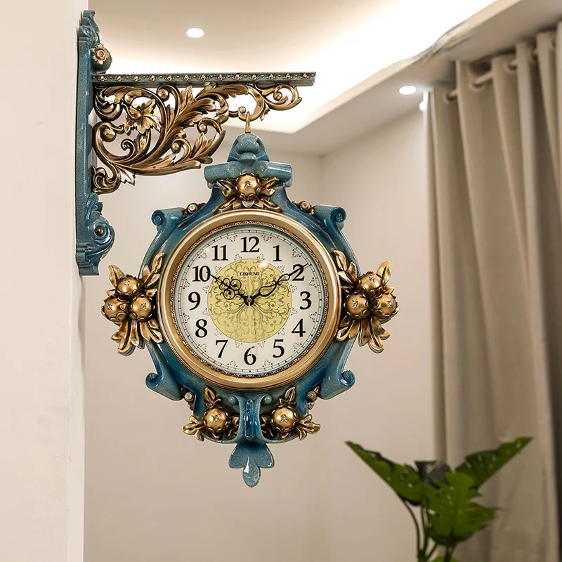 

European Style Luxury Wall Clock Double-sided Clock Creative Oversized Art Wall Mounted Watch Horloge Murale Indoor Decor WT5BGZ