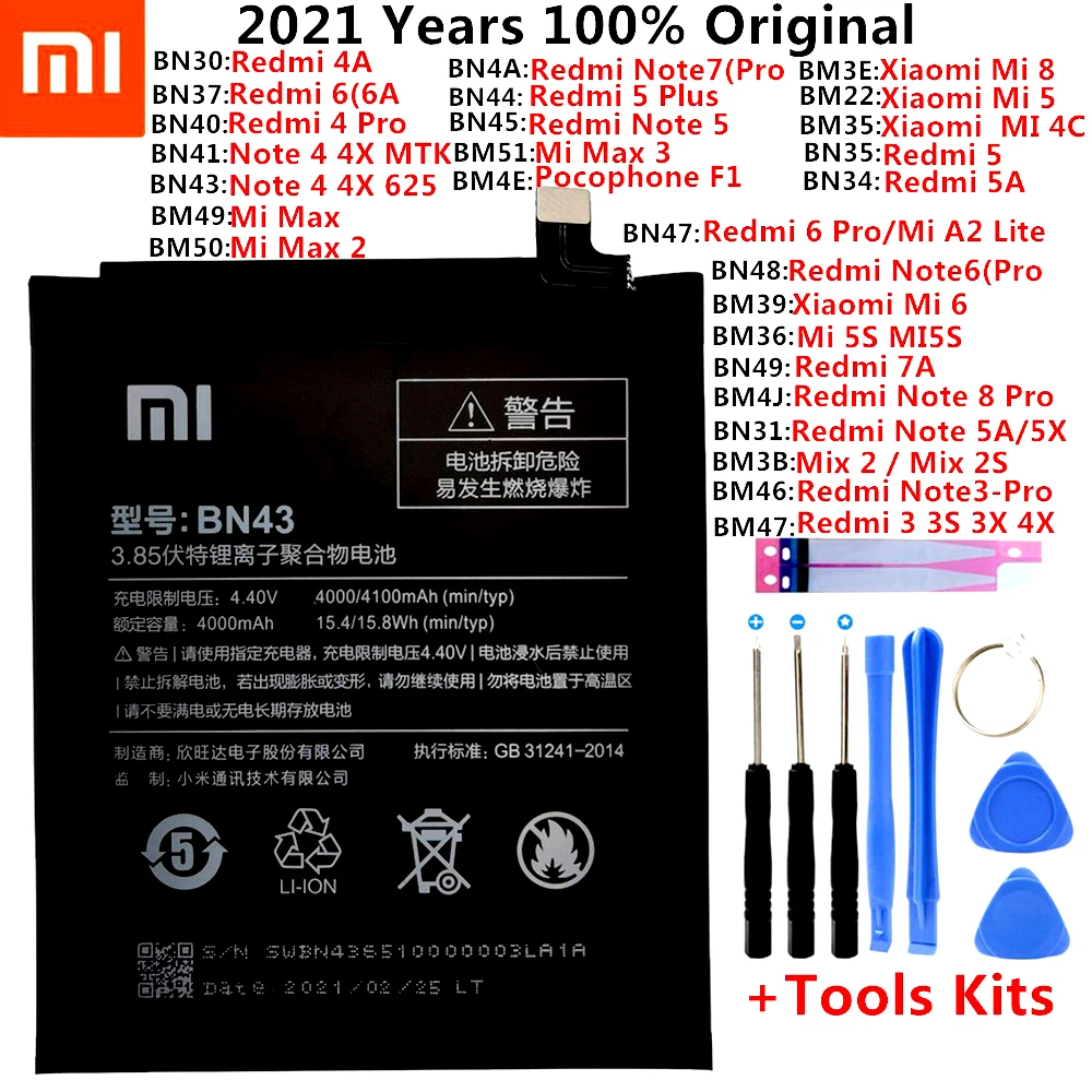 Оригинальный аккумулятор для Xiaomi Mi Redmi Note Mix Max 2 3 3S 3X 4 4X 4A 4C 5 5A 5S 5X M5 6 6A Mi6X 7 8 9 MI9 Pro рlus