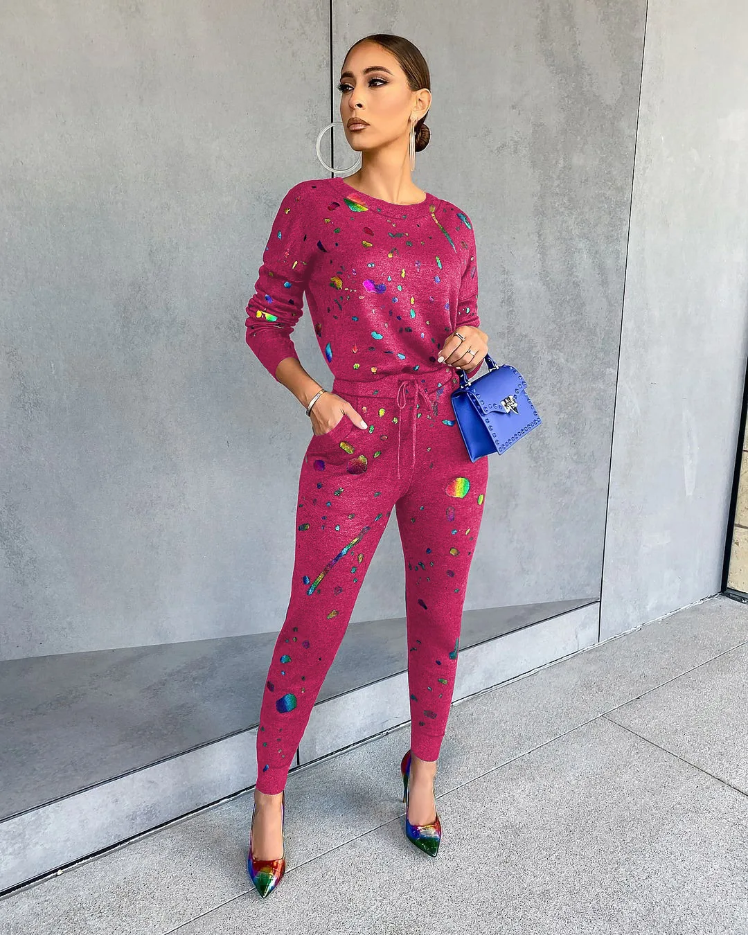 

Home Suit for Women Graffiti Print Two Piece Set Long Sleeve Sweatshirt Jogger Pants Set Female Matching Set Elegant Lounge Wear