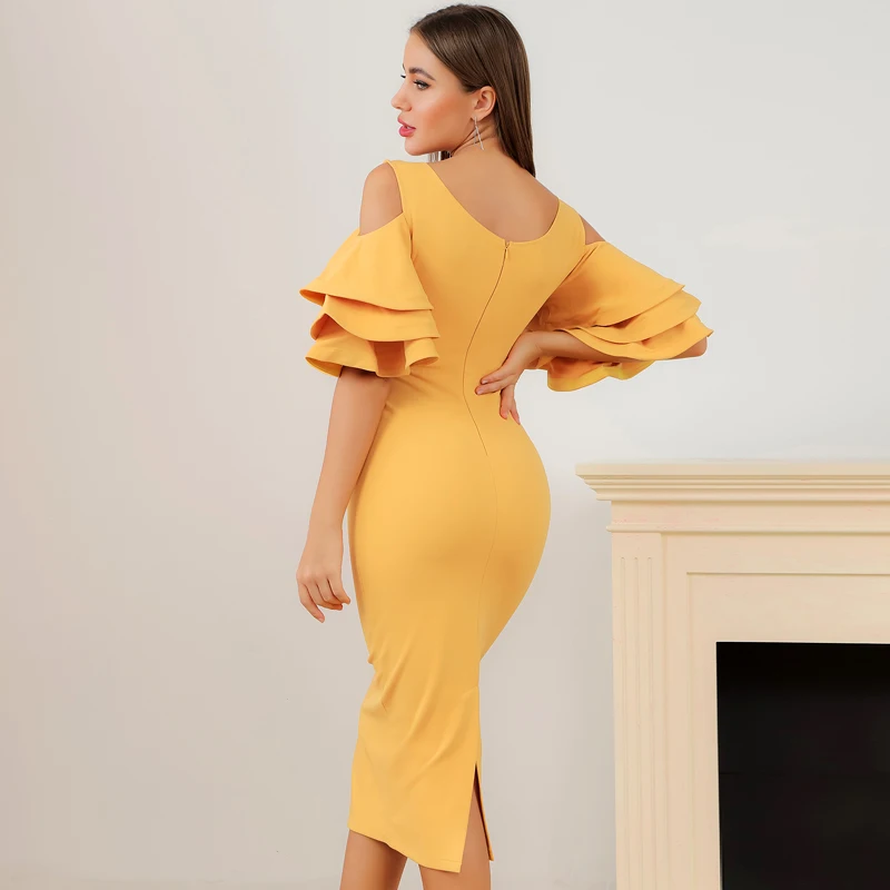INDRESSME 2020 Новое Женское желтое платье с рюшами и бабочками коротким рукавом летнее