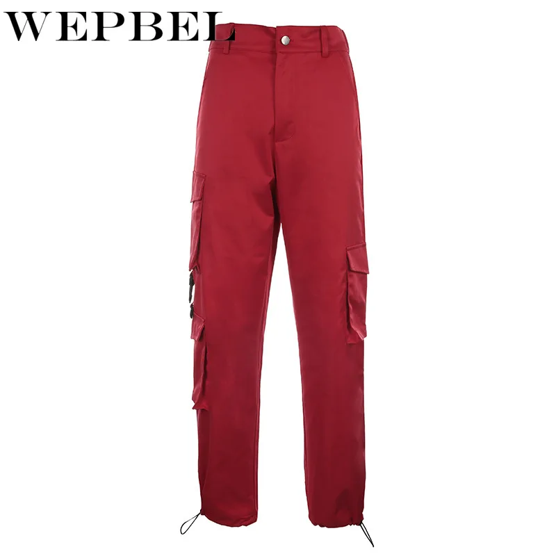 

Mandylandy Women Sexy Pocket High Waist Hip Hop Style Cargo Pants Lady Drawstring Pencil Pants Loose Straight Trousers