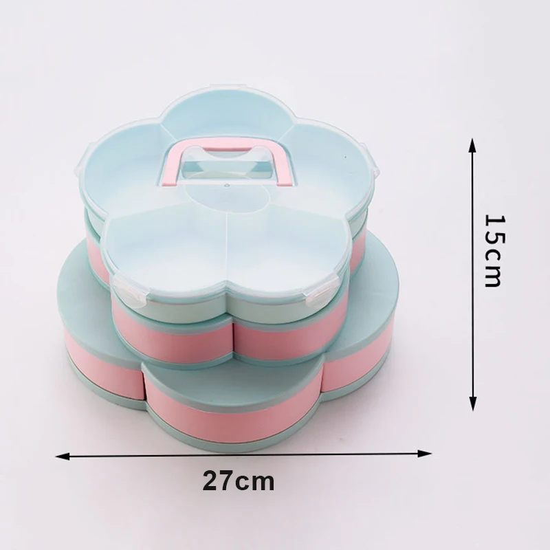 

Three Layer Nut Serving Platter Flower-Shaped Rotating Snack Containers Candy Tray Snack Box for Party Home Picnic QP2