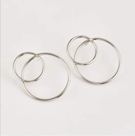 Американские большие двойные круглые серьги гвоздики для женщин Золотой