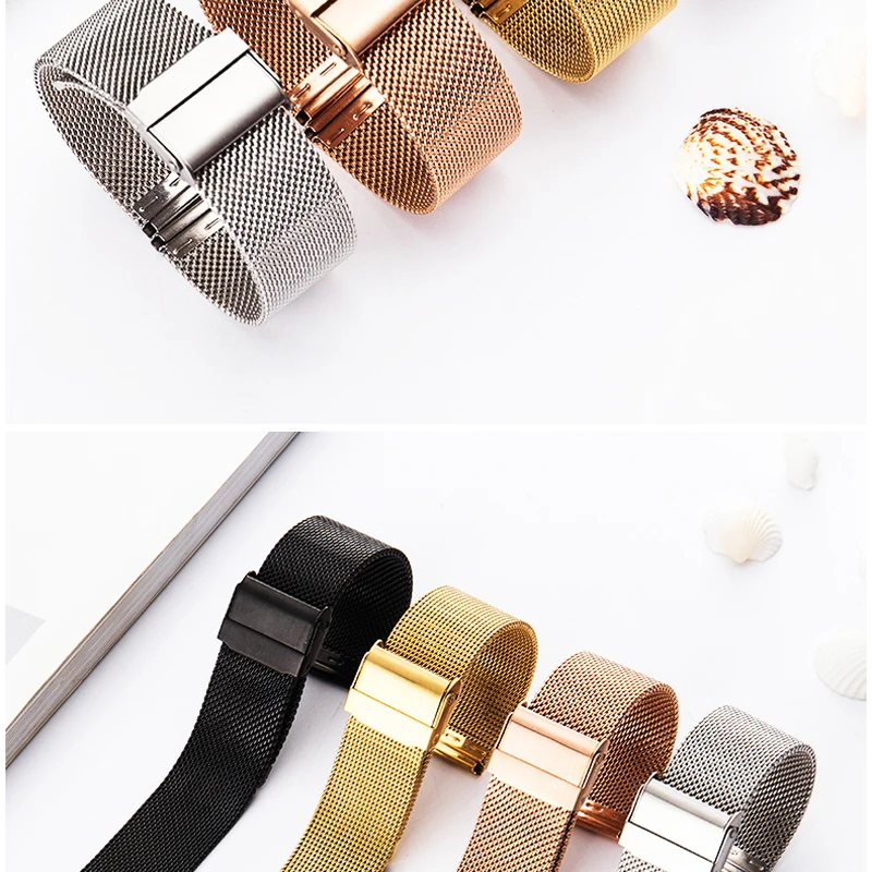 18mm 20mm Metal Stainless Steel Watch Band Strap for DW Tissot Longines Watch Series Sport Milanese Loop Mesh Watchband Bracelet