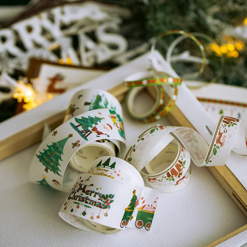10pcs/set Happy Christmas cute Release paper tape set Lovely New Year style decorative tape bullet journal sticker kawaii