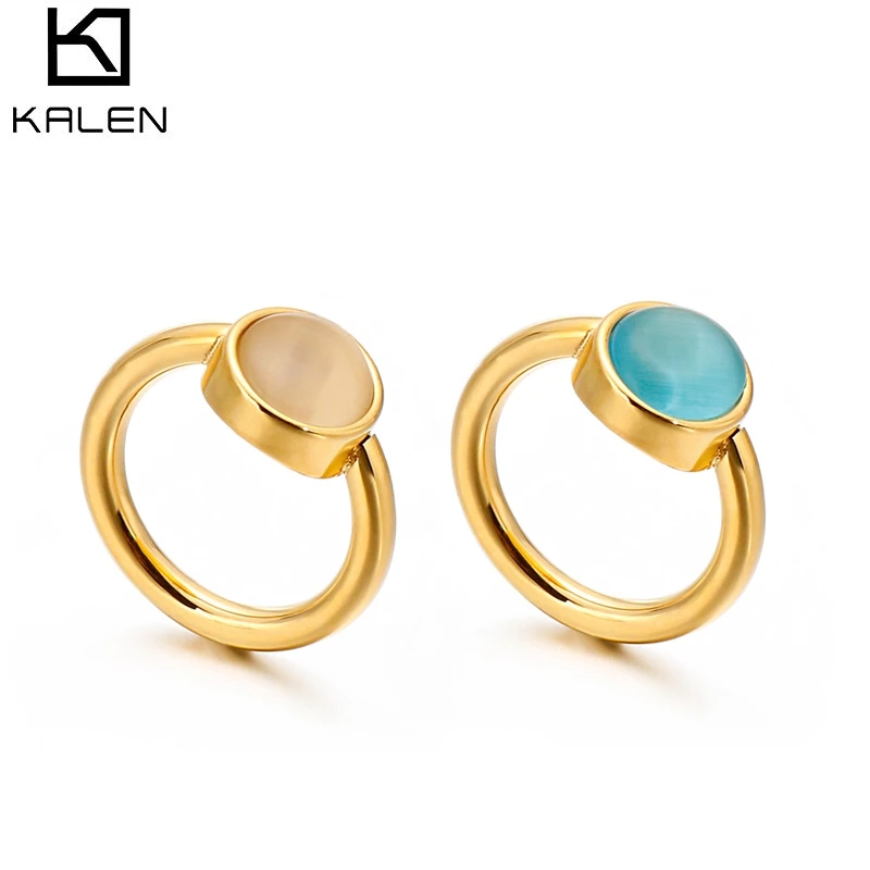 

Kalen Colourful Glass Natural Opal Rings For Women Gold Color Stainless Steel Wedding Bands Mujer Anillos Jewelry Gifts