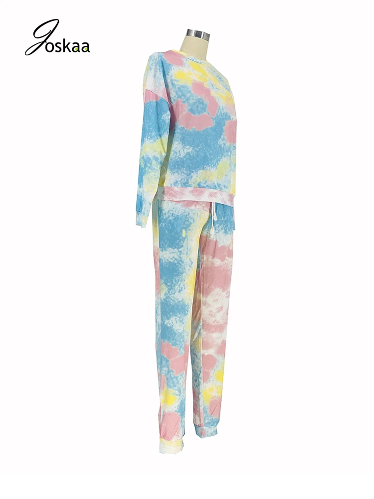 

Joskaa Autumn and Winter New Women's Tie-Dye Printed Hoodie Suit Loose Sportswear Outfits Casual Sports Two-Piece Matching Set