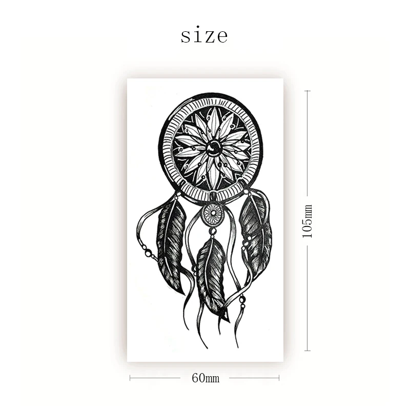 

Dreamcatcher Temporary Tattoo Stickers Black Vatican Feather Fake Tatto Waterproof Tatoo Neck Hand Arm Small Size for Women Men