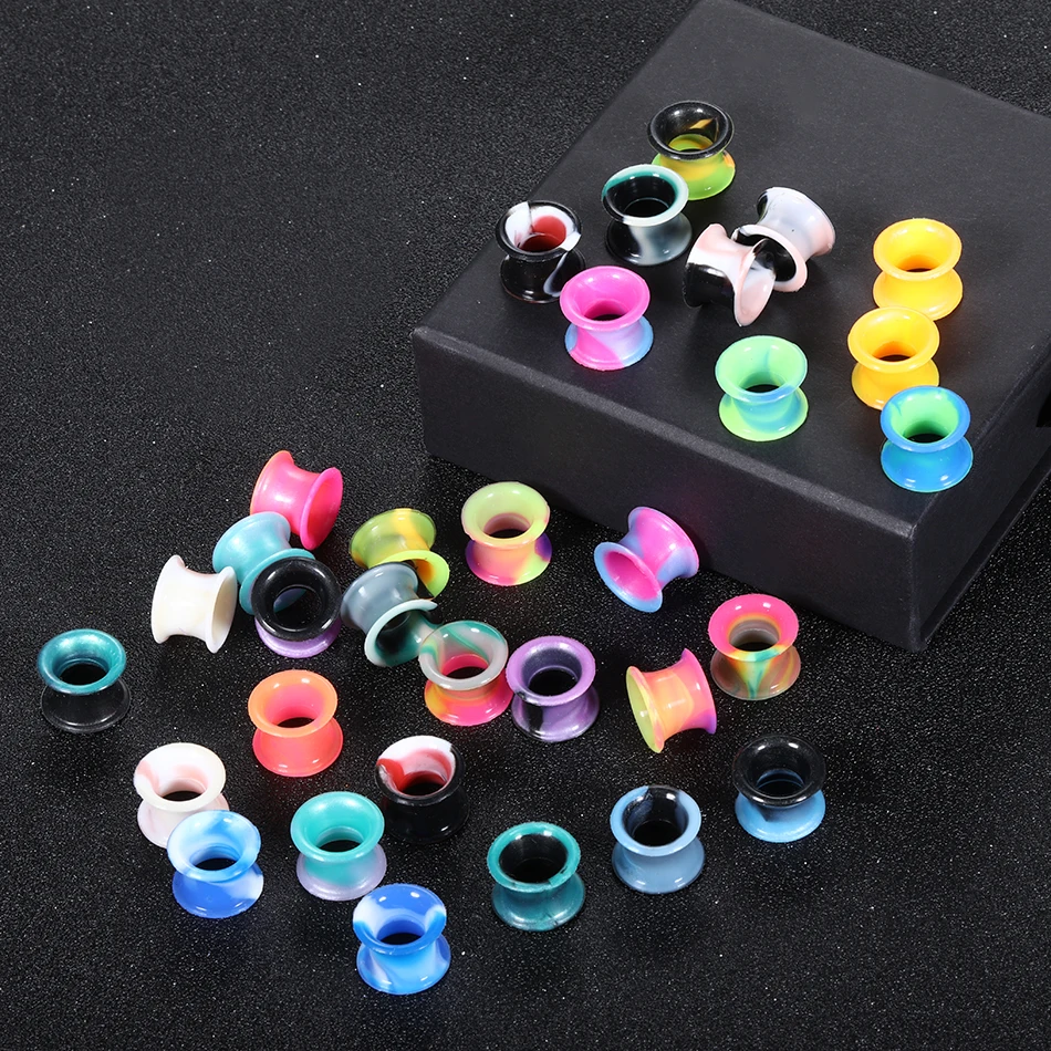 32Pcs/Lot Silicone Ear Gauge Plugs Tunnel Flesh 3-25MM Double Flared Ear Stretcher Expander Earring Piercing Kits Ear Dilations images - 6