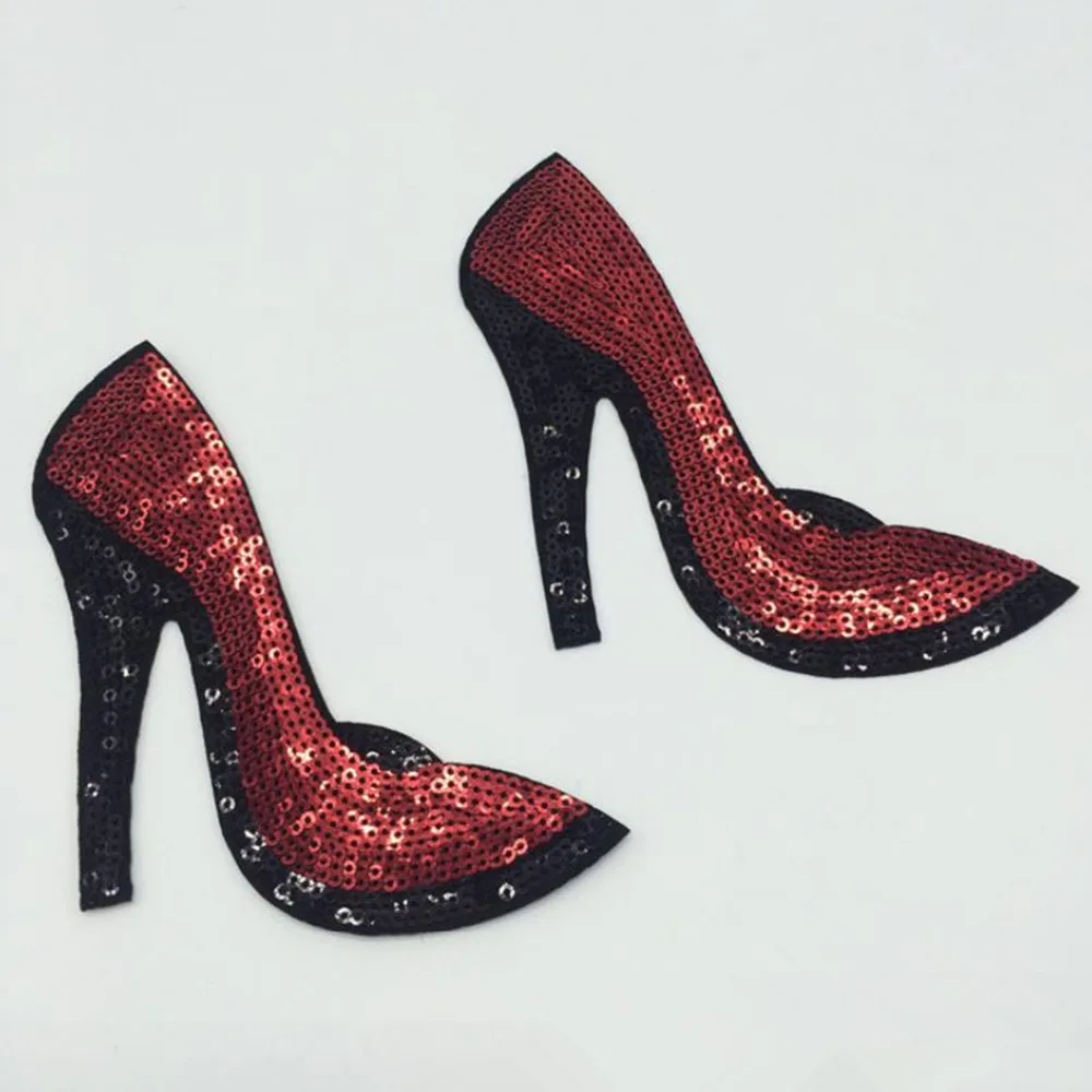 

1 Pair PVC Polyester Patches Appliques Iron On Sequined High Heels Shoes Pattern for Girls Garment Bags Home Textiles DIY Craft
