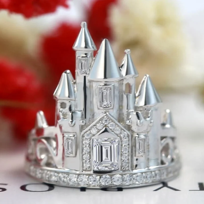 

Popular luxury fashion castle ring female bride romantic wedding banquet jewelry princess noble temperament jewelry gift