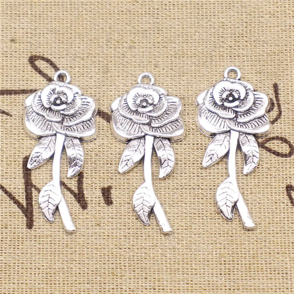 

Earrings Charms 42x19mm Rose Flower Charms Antique Silver Color 5pcs