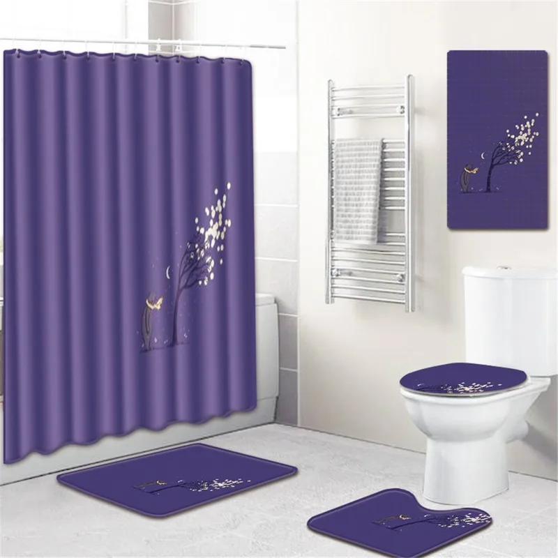 

Bathroom Mat Shower Curtain Non-Slip PVC Mat Bath Mat Bathroom Door Absorbent Carpet Five-Piece Set