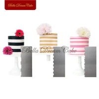3pcsset stripe stainless steel scraper cake spatulas butter cream smoother cake comb cake decorating tools baking cake mould