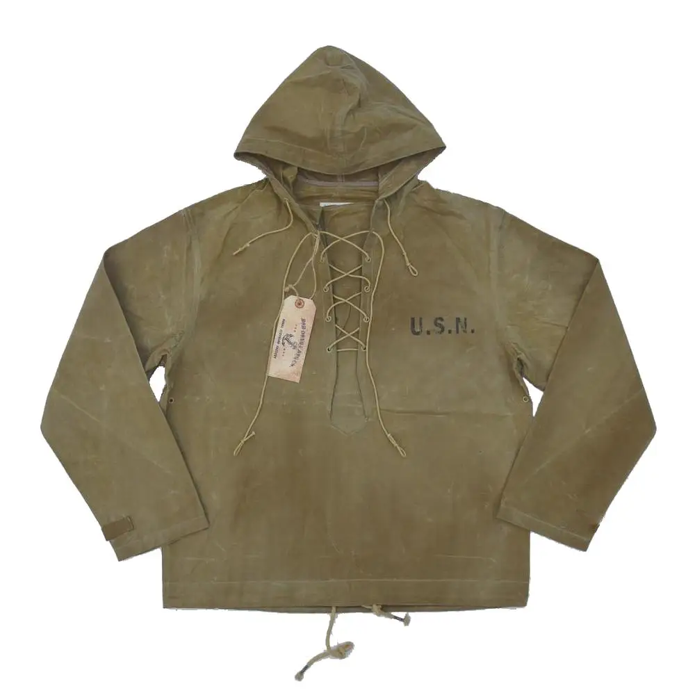 

BOB DONG US Navy Foul Weather Deck Parka Vintage Waxed Cotton Rain Jacket Smock