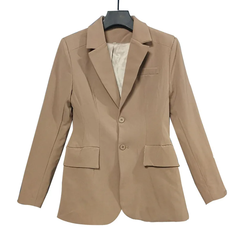 khaki Модный черный хаки офисный женский темпераментный однобортный костюм с длинным рукавом женский Блейзер Женский Осенний - Цвет: khaki