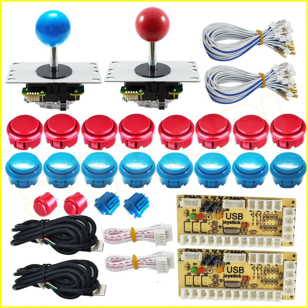 Red and Blue Kit 3 Нулевой задержкой, usb-датчик для ПК аркадный джойстик пуш-ап пуговицы «сделай сам» комплект с 2pin кабели 8 способ 5pin джойстик для MAME Jamma машина - Цвет: Red and Blue Kit 3