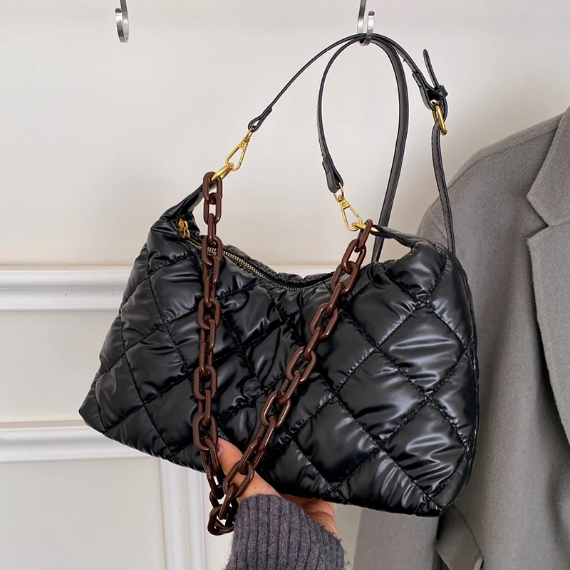 

Брендовая дизайнерская модная женская зимняя стеганая сумка на плечо 2021, маленькие сумки-Кроссбоди из искусственной кожи с цепочкой